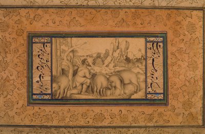 Den förlorade sonen, ca 1600 (ogenomskinlig wc och bläck på papper) av Persian School