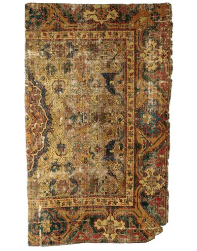 Ovanligt litet Tabriz-medaljongmattafragment, nordvästra Persien, första hälften av 1500-talet av Persian School