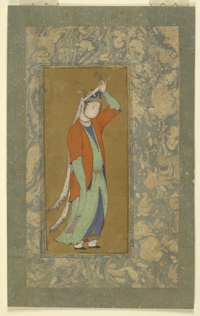 Kvinnan justerar sin aigrette, c.1590 av Persian School