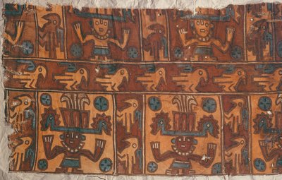 Tyg med gudar och fåglar, Tiahuanaco Culture (textil) av Peruvian School