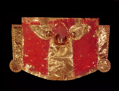 Inkamask (guld med röd färg) av Peruvian School