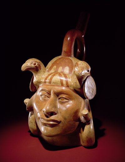 Porträttkärl för keramik, Mochica (lergods och färg) av Peruvian School
