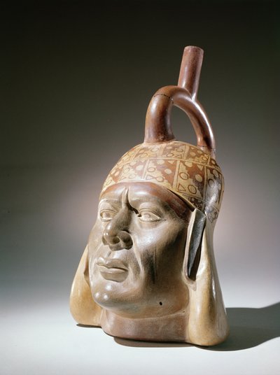 Porträttkärl för keramik, Mochica (lergods och färg) av Peruvian School
