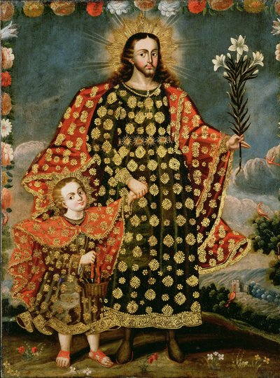 St. Joseph and the Christ Child, sent 1600-tal - tidigt 1700-tal av Peruvian School
