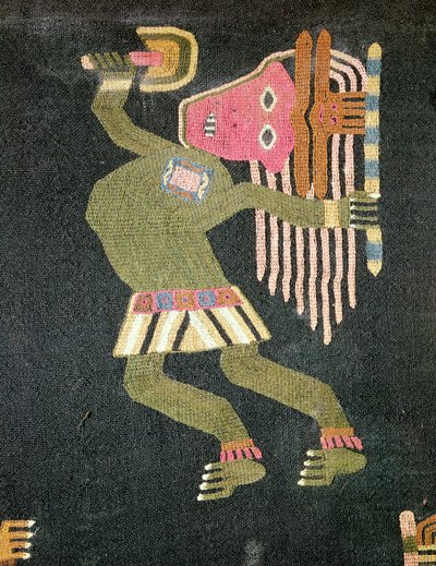 Dansare i vävd ull med batong, Paracas stam (textil) (se även 231825) av Peruvian School