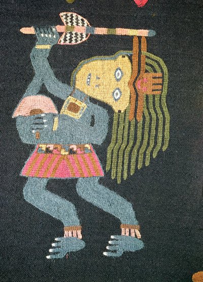 Dansare i vävd ull med batong, Paracas stam (textil) (se även 231826) av Peruvian School