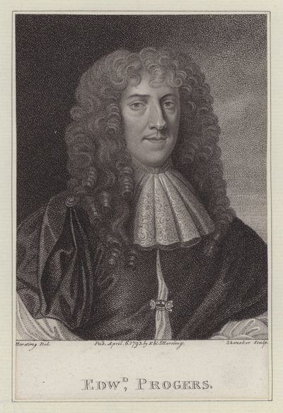 Edward Progers, brudgummen till sängkammaren till kung Charles II (gravyr) av Peter (after) Lely