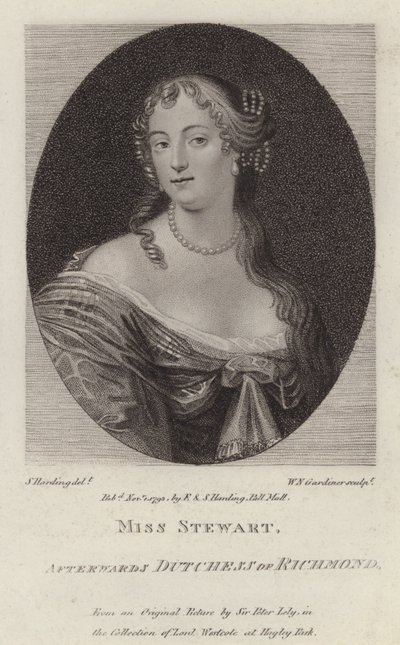 Frances Stewart, hertiginna av Richmond (gravyr) av Peter (after) Lely