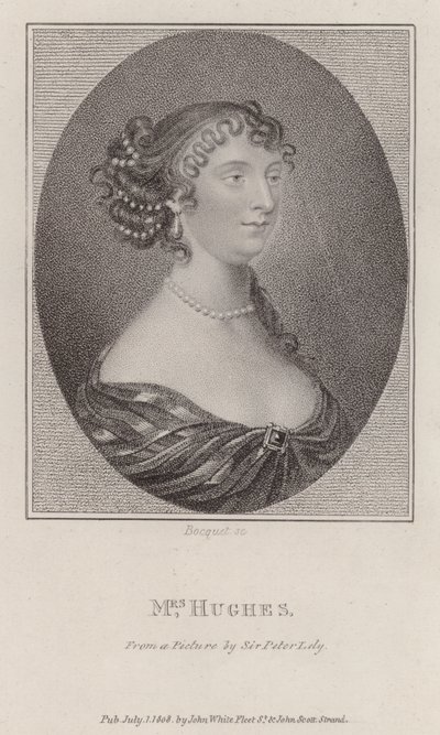 Margaret Hughes, engelsk skådespelerska (gravyr) av Peter (after) Lely