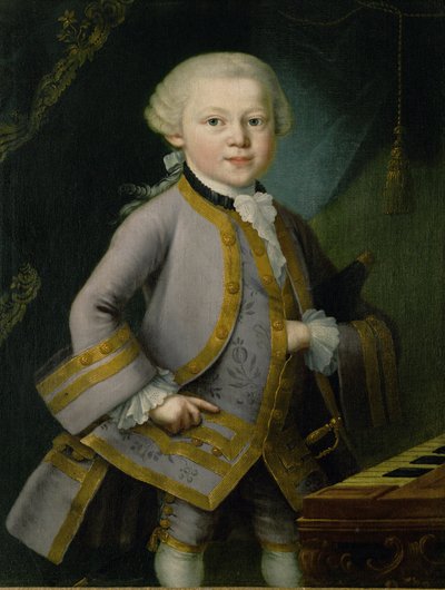 Unge Mozart i hovdräkt (olja på duk) av Peter Anton Lorenzoni