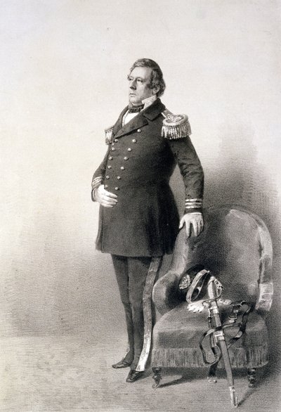 Commodore Matthew Calbraith Perry (1794-1858) från "Graphic Scenes in the Japan Expedition", graverad av P. Haas, publicerad 1856 (fotogravyr). av Peter Bernhard Wilhelm Heine