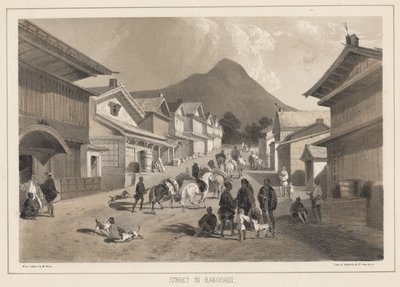 Gata i Hakodadi, litho av Sarony und Co., 1855 (chromolitho) av Peter Bernhard Wilhelm Heine