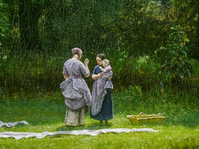 Blekning av linne i en röjning, detalj av Peter Christian Skovgaard