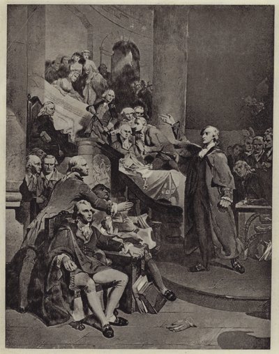 Patrick Henry håller sitt tal 1765 (litho) av Peter Frederick (after) Rothermel