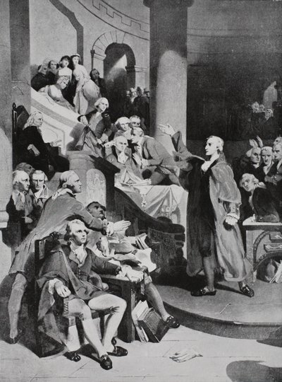 Patrick Henry håller sitt berömda tal i borgerskapets hus av Peter Frederick Rothermel
