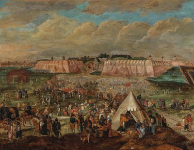 Belägringen av spanjorernas slott i Antwerpen. av Peter Goetkind the Younger