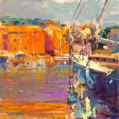 Ligger vid Saint-Tropez, 2021 (olja på duk) av Peter Graham (Contemporary)