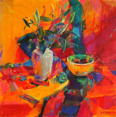 Liljor på en röd mark, 2012 av Peter Graham (Contemporary)