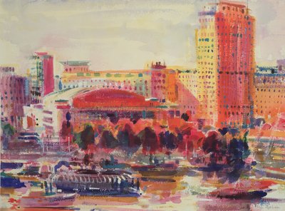 The South Bank, 2002 (wc på papper) av Peter Graham (Contemporary)