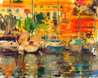 Menton Summer, Franska Rivieran (olja på duk) av Peter Graham