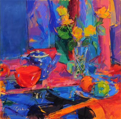 Rhapsody in Blue , 2021 (olja på duk) av Peter Graham