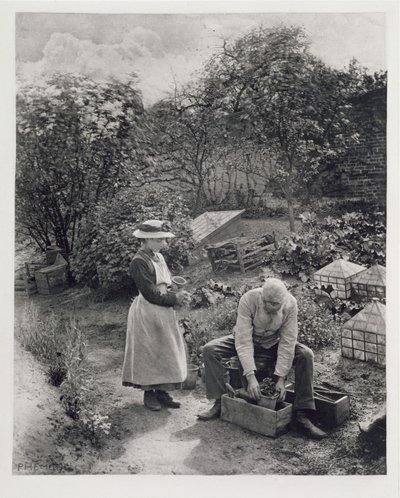 En gammel mand og hans datter havearbejde swed av Peter Henry Emerson