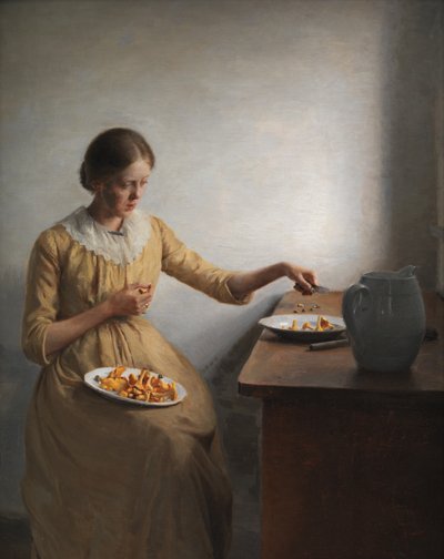 En ung flicka som förbereder kantareller av Peter Vilhelm Ilsted