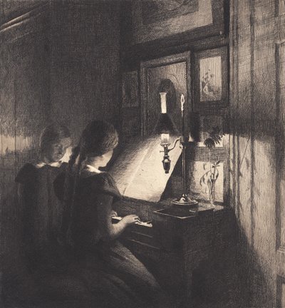 Två små flickor vid ett piano av Peter Vilhelm Ilsted