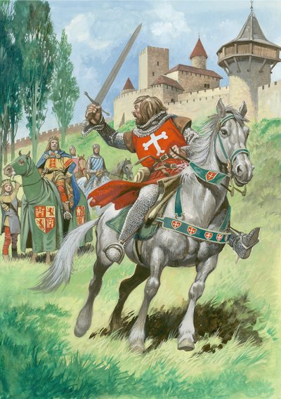En riddare utanför ett slott (gouache på papper) av Peter Jackson