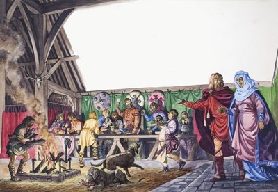 Anglosaxen Thane leder sin fru in i Stora salen av Peter Jackson
