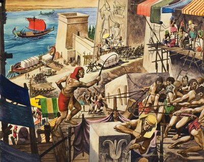 Building The Pyramids (gouache på papper) av Peter Jackson