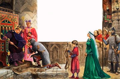 Riddare som svär trohet till kung William I (gouache på papper) av Peter Jackson