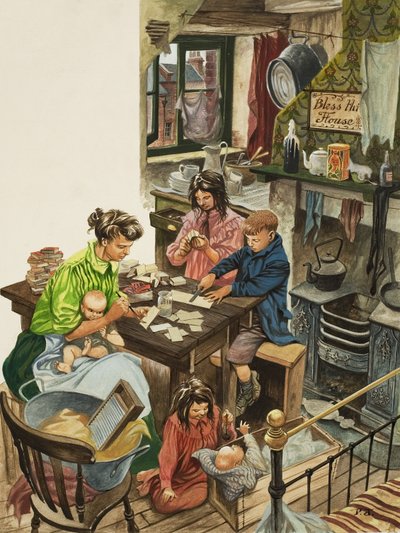 Tillverkning av tändsticksaskar (gouache på papper) av Peter Jackson