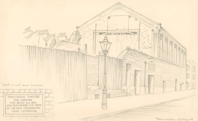 Marylebone Theatre, London, baksidan av teatern på Mulready Street (ursprungligen Little Church Street) av Peter Jackson
