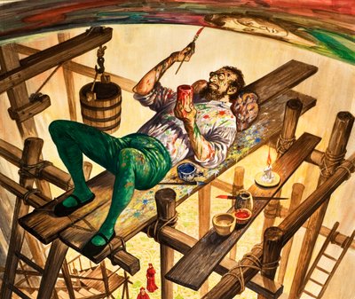 Michelangelo målar taket i Sixtinska kapellet i Rom av Peter Jackson