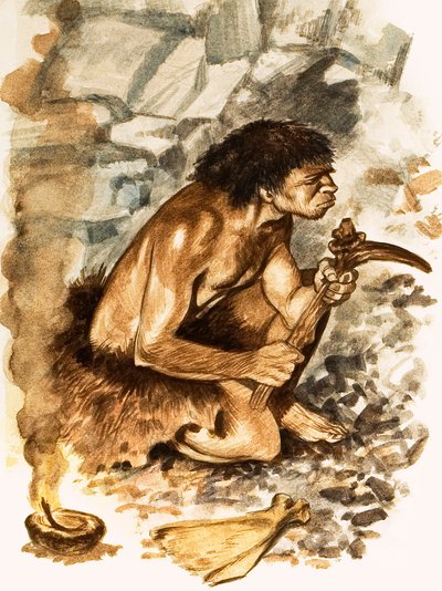 Stone Age Toolmaker (gouache på papper) av Peter Jackson