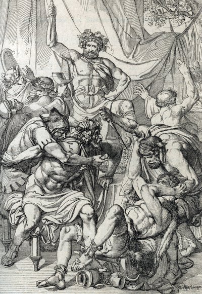 Heptarki: "" representation av den anglosaxiske ledaren Hengist (400-talet) som dödar sina fiender för att grunda kungariket Kent, cirka 461" (Saxisk heptarki: den anglosaxiske ledaren Hengist (eller Hengest) som dödar sina fiender under invasionen av Bret av Peter Johann Nepomuck Geiger