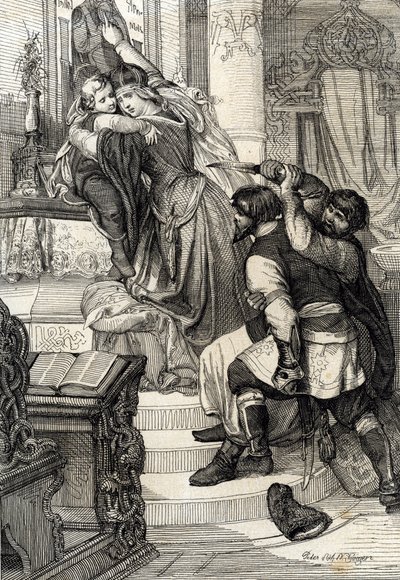 Moskvaupproret 1682 (upphävandet av streltsyen 1682): Tsarina Natalia Narychkina skyddade sin son prins Peter (1672-1725) från attacker från streltsyarna (strelets), Ryssland (Moskvaupproret 1682 eller streltsyupproret: Tsarryshkina Natalia av Peter Johann Nepomuck Geiger