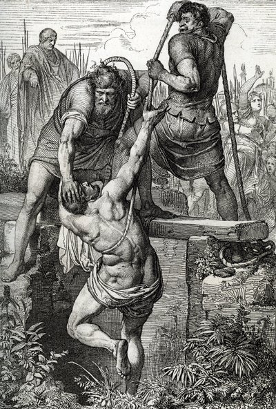 Den bysantinske kejsaren Zenon (425-491) återvände till Konstantinopel fick usurpatorn Flavius Basiliscus (Basilisk) inlåst med sin familj, 477 (död av Basiliscus innesluten i en torr cistern, för att dö av exponering, av romerske kejsaren Zeno, 477) Ritni av Peter Johann Nepomuck Geiger