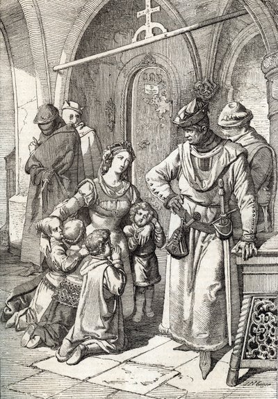 Mordet på den adliga damen Ines de Castro (1320-1355), andra fru till Peter I (Pedro I) av Portugal i klostret Santa Clara de Coimbra, Portugal 1355 (Hustru till kung Peter I av Portugal Ines Castros mord i klostret av Santa Clara i Co av Peter Johann Nepomuck Geiger