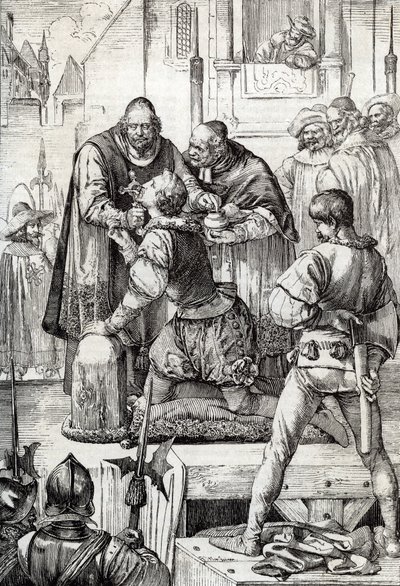 Nittioåriga kriget (eller Nederländernas revolt) (1568-1648): dekolleringen av Lamoral, greve av Egmont, prins av Gavre (1522-1568), holländsk politiker - Han fördömdes inom ramen för oroligheternas råd ( eller blodrådet) inrättat av av Peter Johann Nepomuck Geiger
