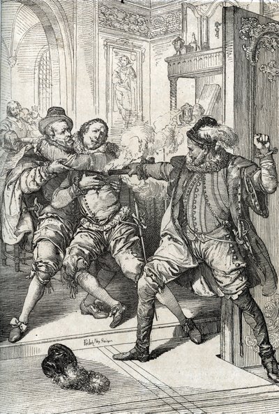 De fyra tjugo årens krig (1568-1648): "" Mordet på Vilhelm av Orange kallade Vilhelm den tystlåtne (1533-1584) den 10/07/1584 av Balthazar Gerard under åttioåriga kriget (eller 80 år) ( Gueux-revolt eller holländsk revolt)” (Mordet på Willi av Peter Johann Nepomuck Geiger