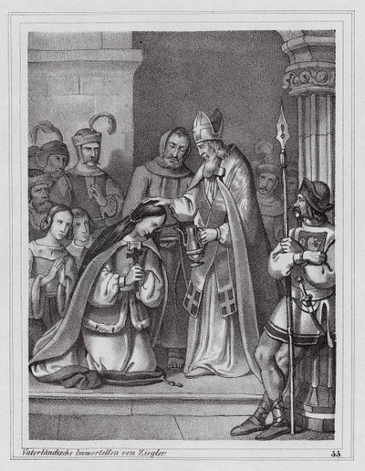 Cyril och Methodius, bysantinska kristna missionärer, 800-talet (gravyr) av Peter Johann Nepomuk Geiger