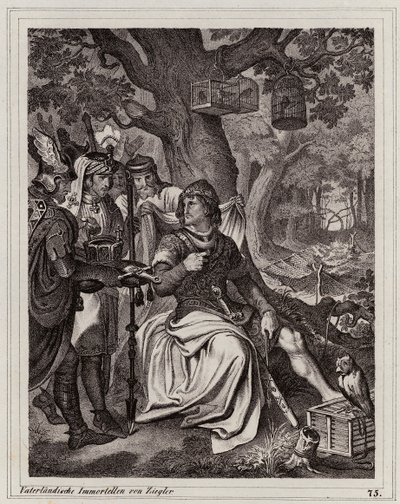 Henry the Fowler tar emot beskedet att han är kung av Östfrankrike, 919 (gravyr) av Peter Johann Nepomuk Geiger