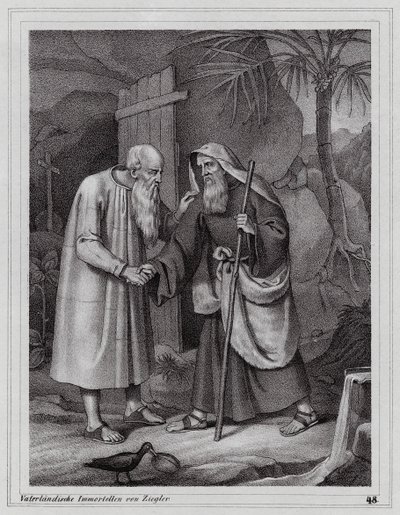 Sankt Paulus av Thebe, kristen eremit (gravyr) av Peter Johann Nepomuk Geiger