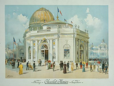 Paviljongen för choklad och menyer, Columbianska världsutställningen, Chicago, Illinois, perspektivvy av Peter Joseph Weber