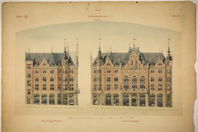 Rathskellers nya byggnad, Halle (Saale), Sachsen-Anhalt, Tyskland, Höjd av Peter Joseph Weber