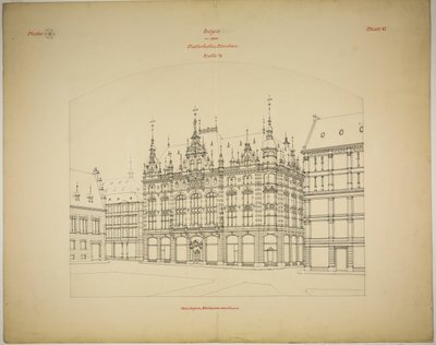 Rathskellers nya byggnad, Halle (Saale), Sachsen-Anhalt, Tyskland, Perspektiv (oavslutat) av Peter Joseph Weber