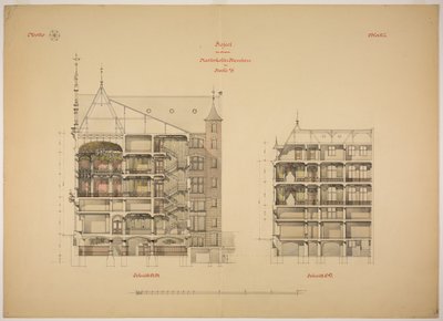 Rathskellers nya byggnad, Halle (Saale), Sachsen-Anhalt, Tyskland, två sektioner av Peter Joseph Weber