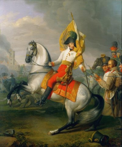 Ärkehertig Karl med Zachregementets flagga i slottet av Peter Krafft